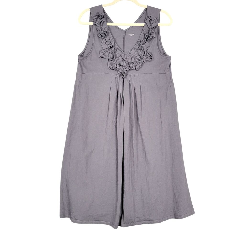 GARNET HILL Gray 3D Floral Applique Sleeveless Babydoll Stretch Dress SIZE LARGE